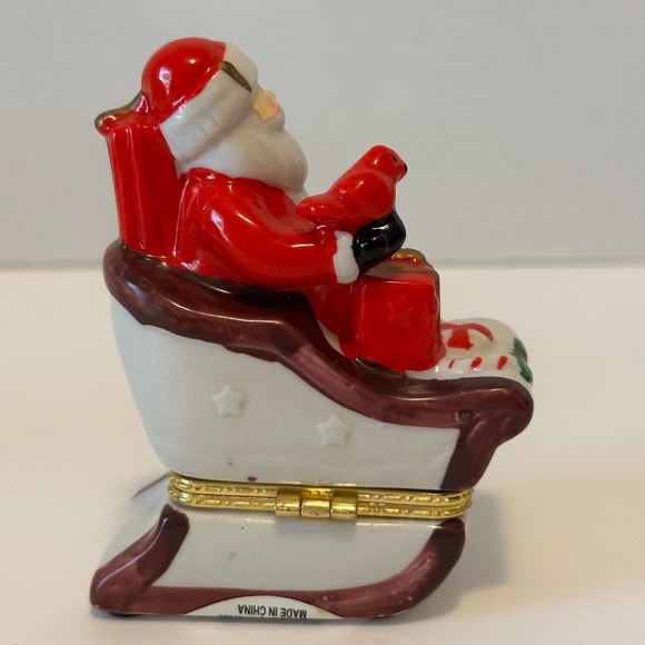 Greenbrier Int Porcelain Santa Claus In Sleigh w/Toys Hinged Trinket Box Holiday - Picture 7 of 10